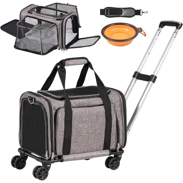 Airline Approved Pets Carrier with Wheels, for cats, and Medium Dogs