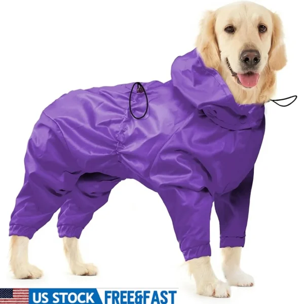 Waterproof Dog Raincoat Reflective Pet Poncho Jacket with Leash Hole