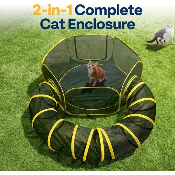 Outdoor Cat Enclosures 2-in-1,Circle Playpen Tunnel