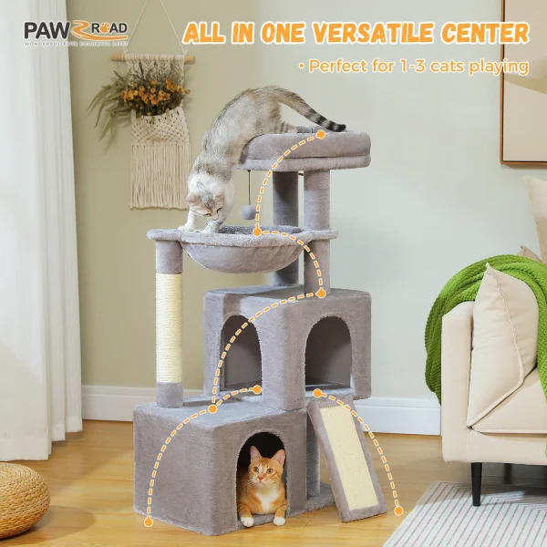 Multi-Level Cat Tower with Sisal Scratching Post, with 2 Spacious Condo