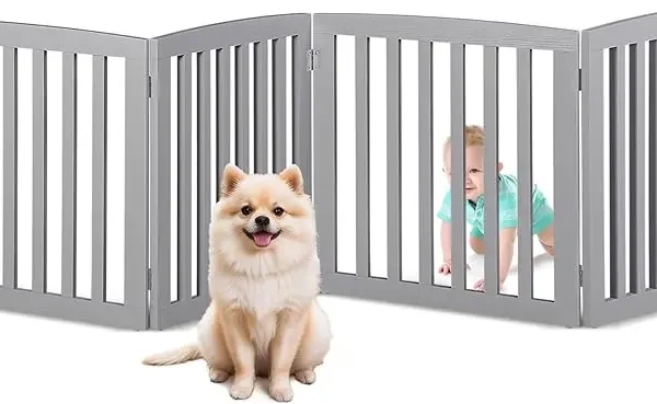 24-Inch White Wooden Pet Dog Gate for doors and stairs